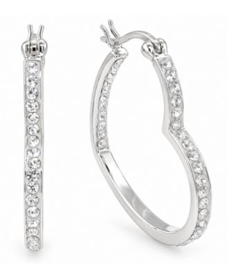 Crystal Heart Hoop Earrings in Silver-Plate