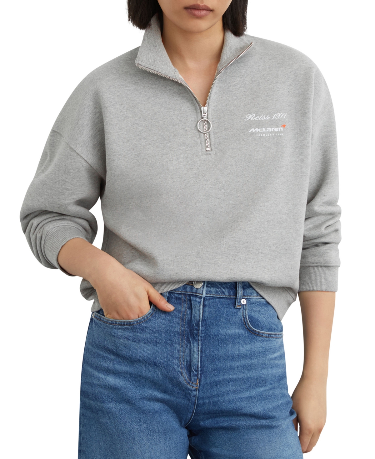 Reiss Women's Sakura Cotton Mock Neck Long-Sleeve Half Zip Sweatshirt