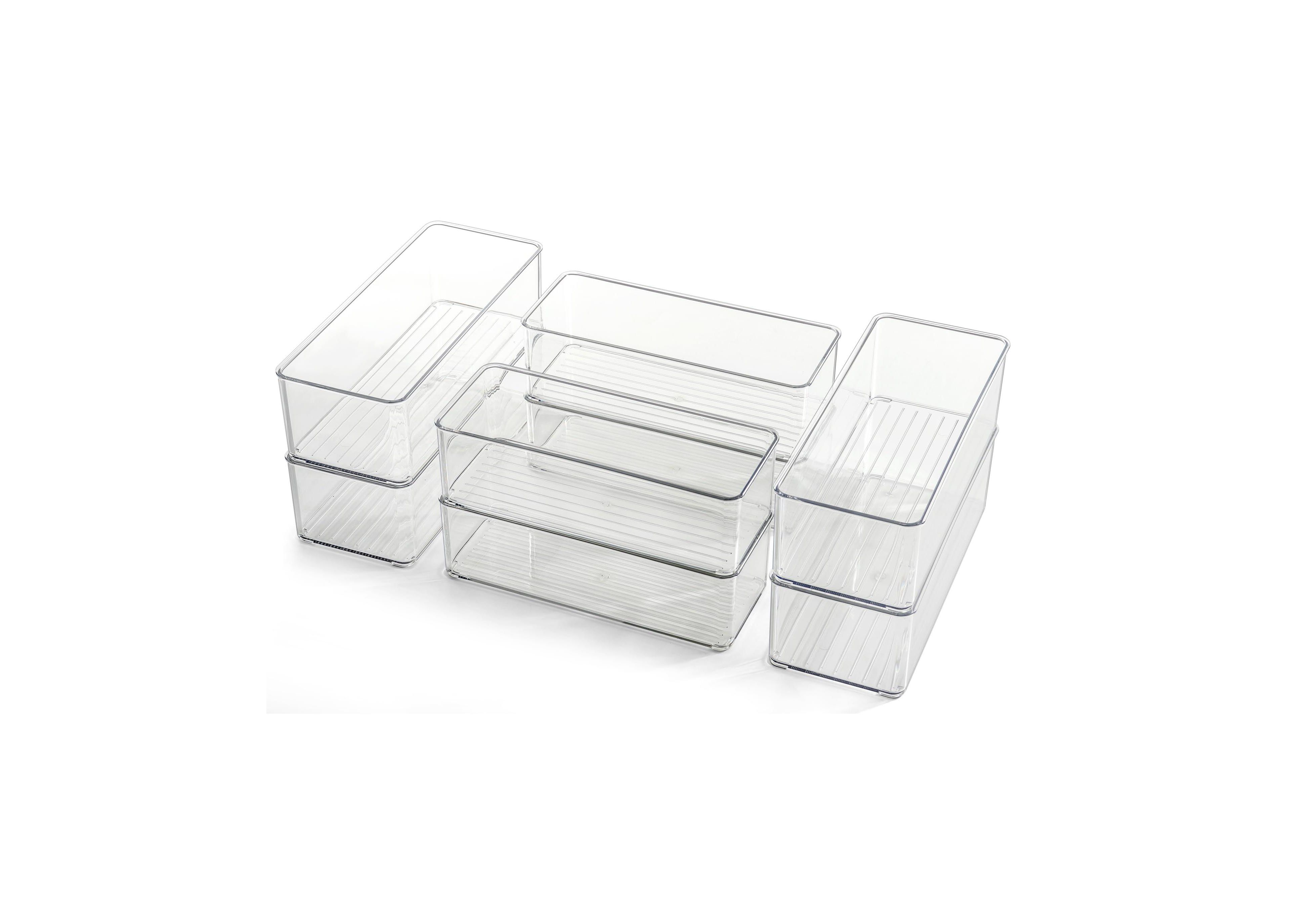 Four Candies 8 Pack Plastic Drawer Organizers Set Stackable Clear Storage Bins For Vanity Desk Bathroom