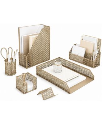 Metal Desk Organizer Set Mail Sorter Sticky Note Holder Pen Cup Letter Tray Business Card