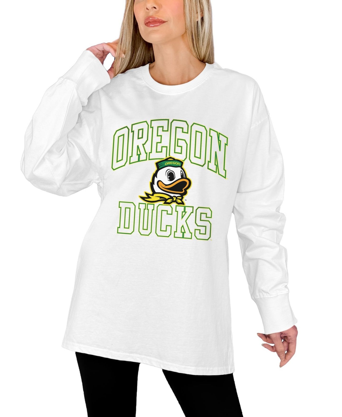 Женская футболка Gameday Couture White Oregon Ducks Mind Games Oversized Long-Sleeve — фото 2