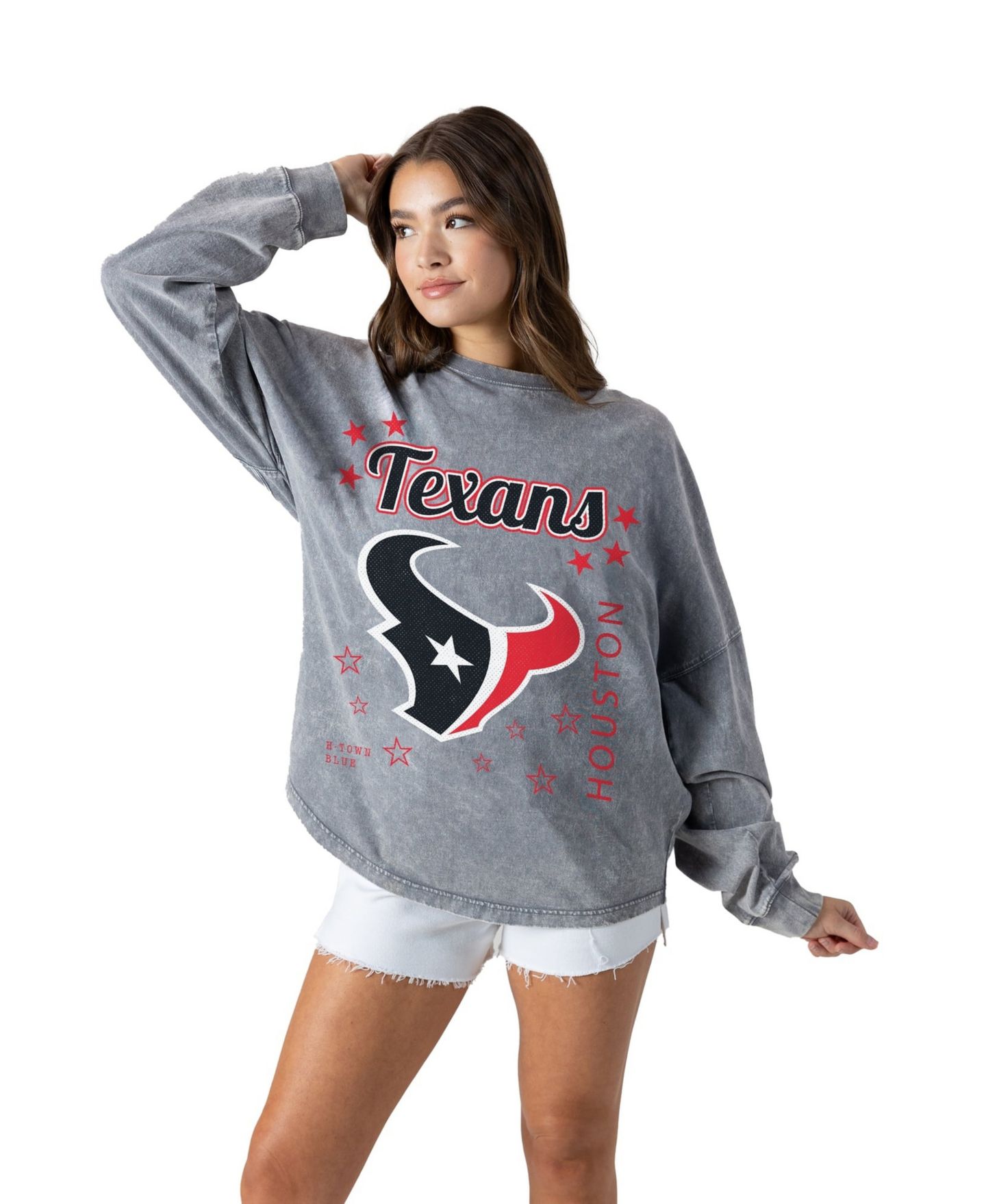 Женская футболка Gameday Couture Gray Houston Texans Starbound Oversized Snow Wash Long-Sleeve — фото 2