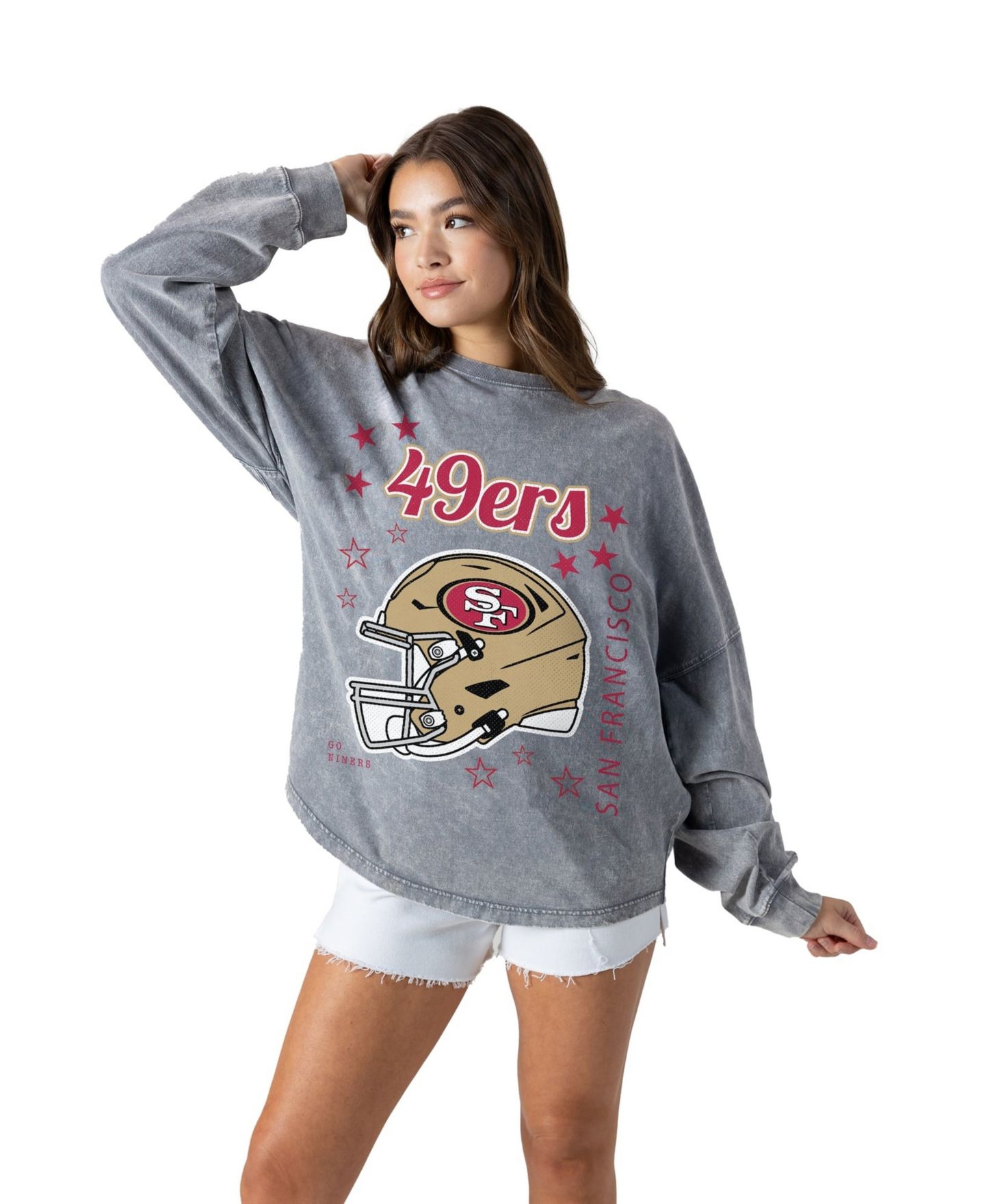 Женская футболка Gameday Couture Gray San Francisco 49ers Starbound Oversized Snow Wash Long-Sleeve — фото 2
