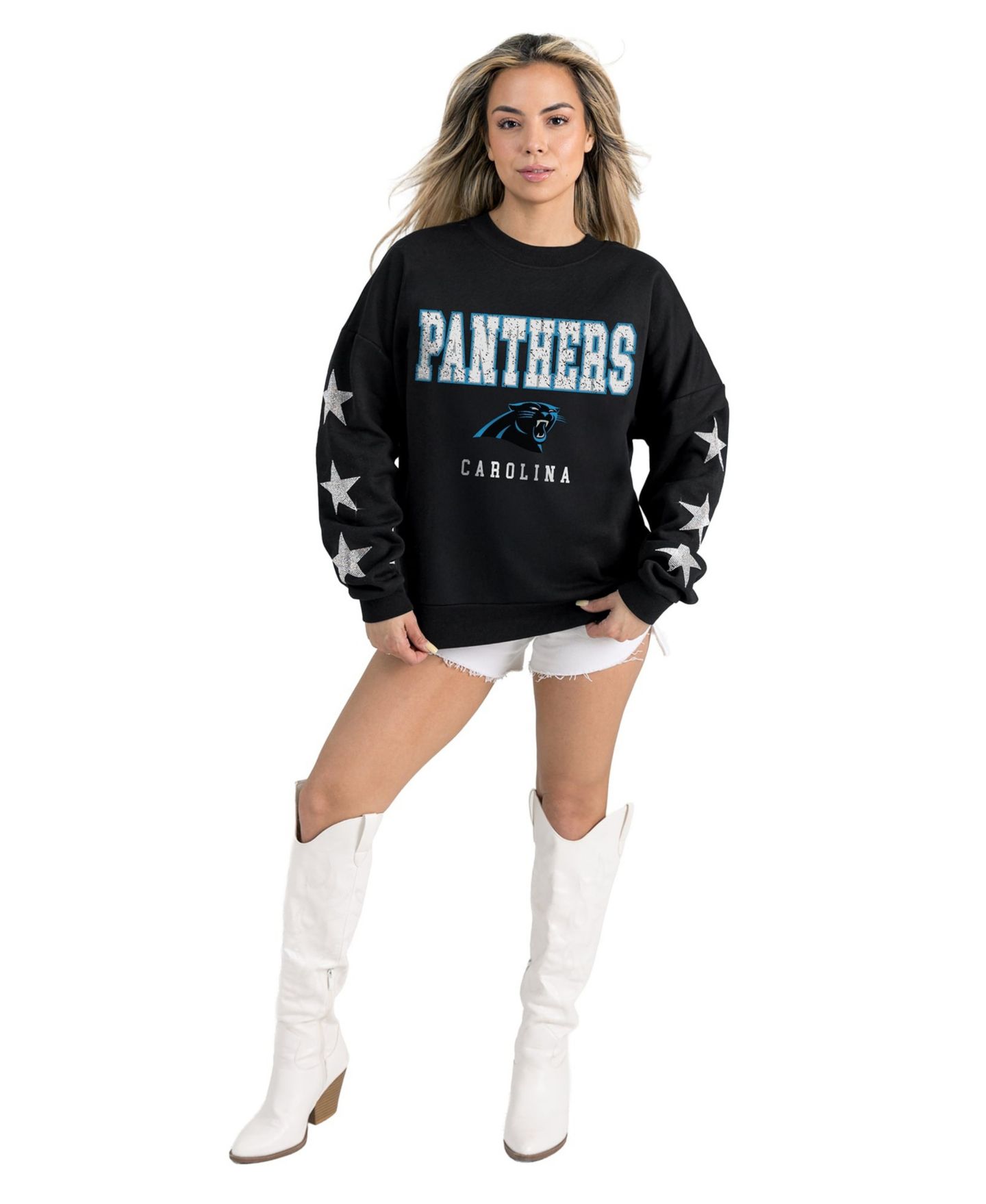 Женская толстовка Gameday Couture Black Carolina Panthers Velocity Relaxed Rhinestone Pullover — фото 1