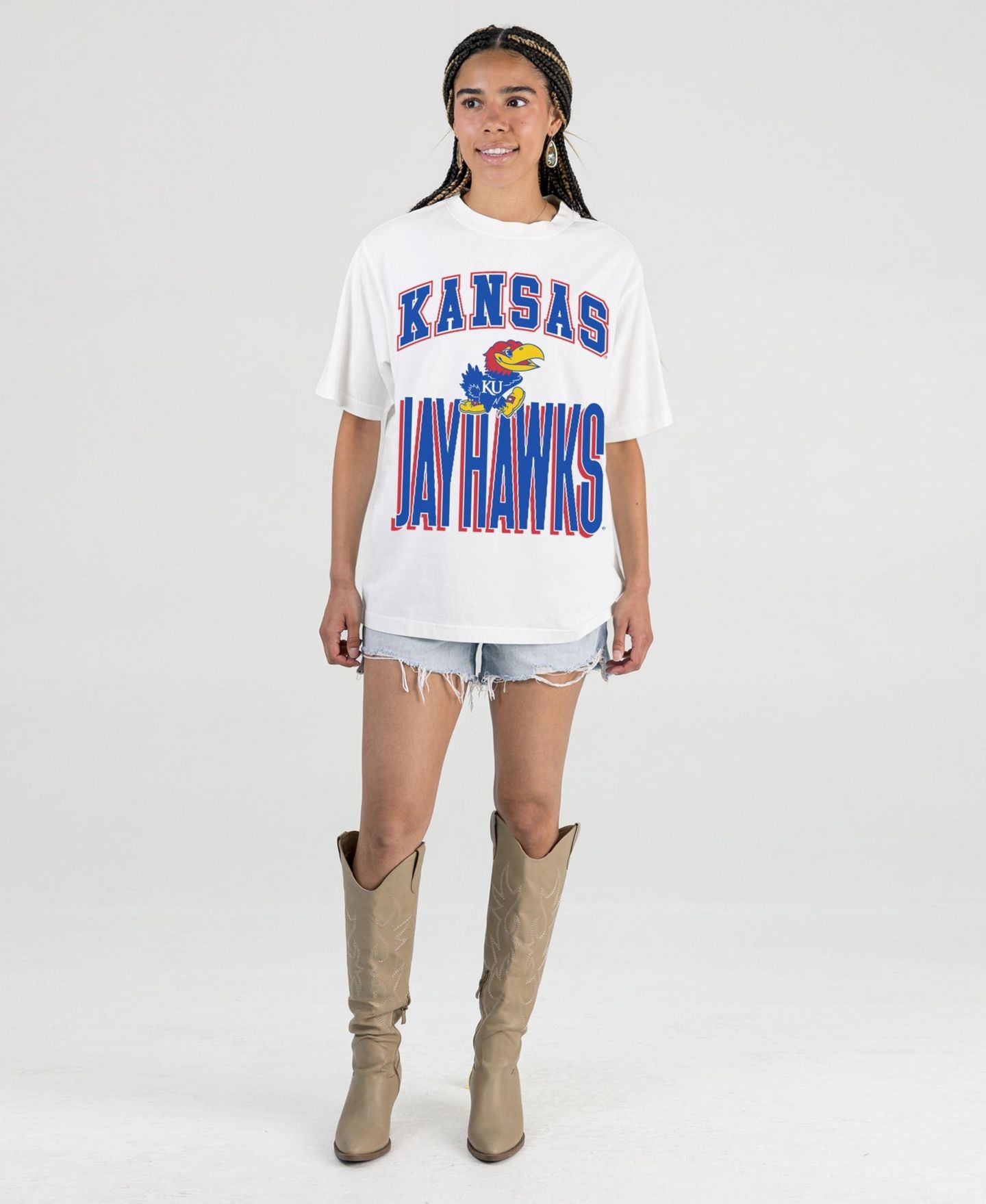 Женская футболка Gameday Couture Cream Kansas Jayhawks Oversized Fierce Focus — фото 4