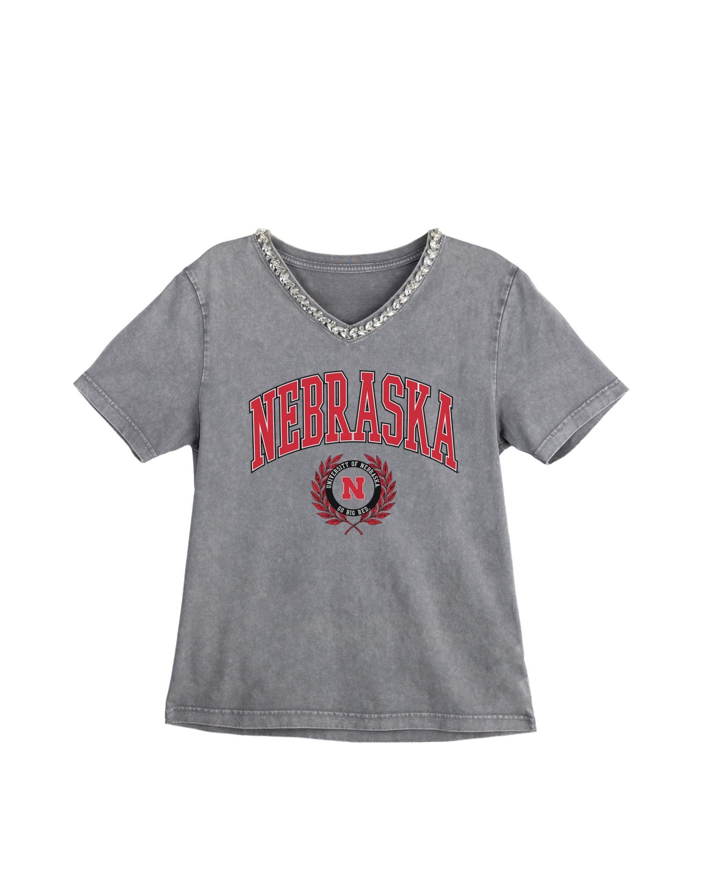 Женская футболка Gameday Couture Gray Nebraska Huskers Iconic Edge Rhinestone V-Neck — фото 5