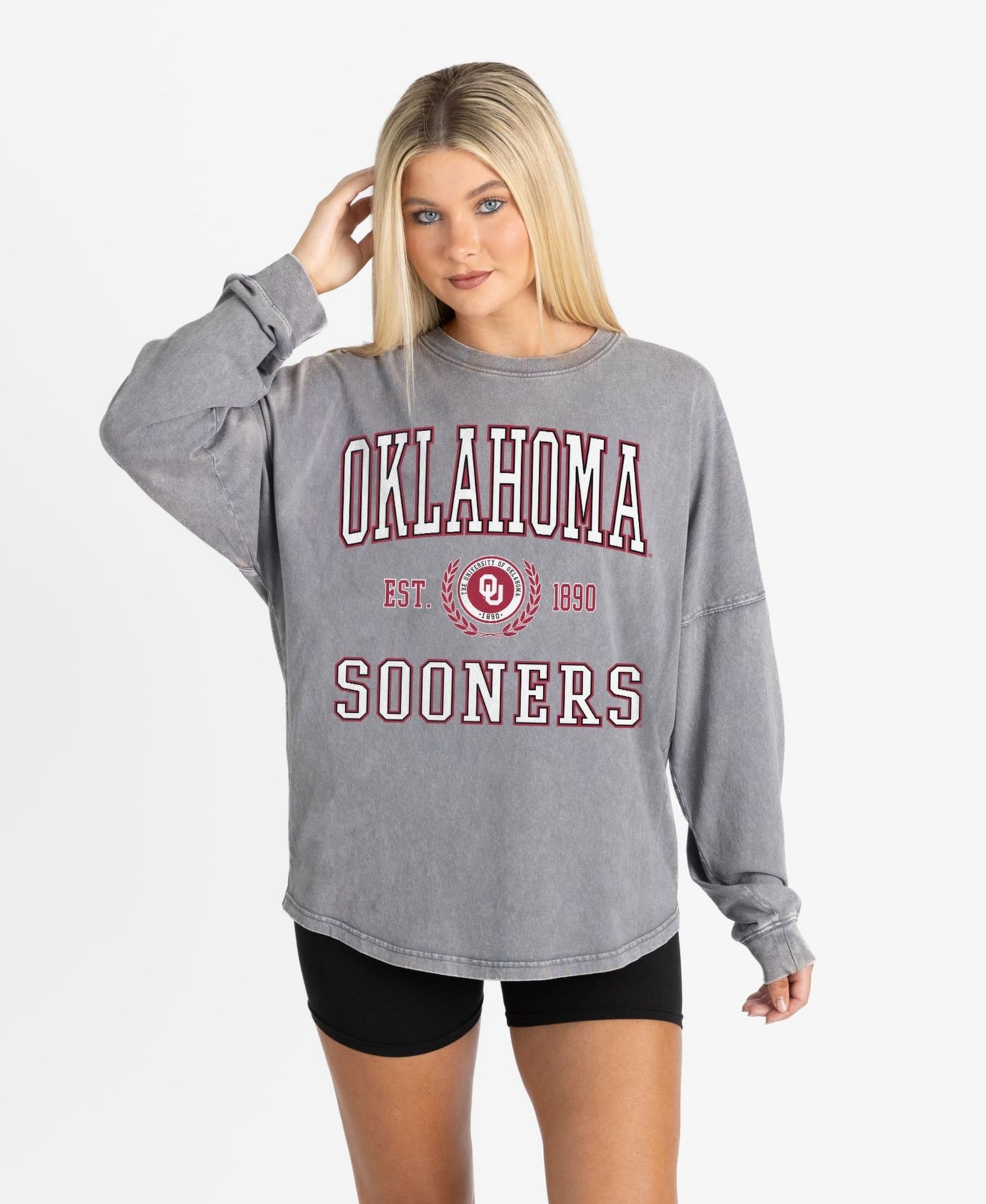 Женская футболка Gameday Couture Gray Oklahoma Sooners Oversized Final Score Snow Wash Long-Sleeve — фото 4