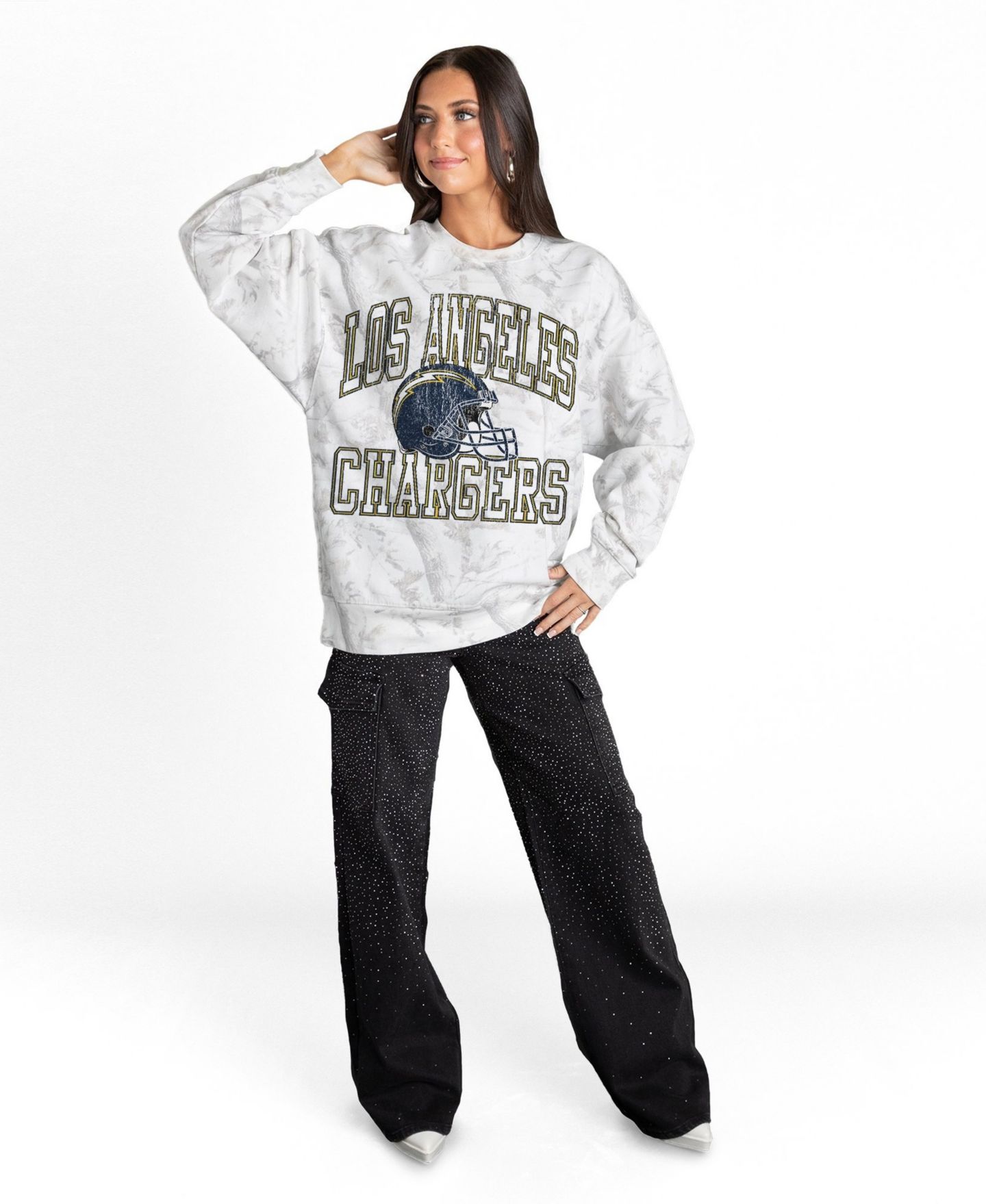 Женская толстовка Gameday Couture Arctic Camo Los Angeles Chargers Whiteout Oversized Premium Fleece — фото 3