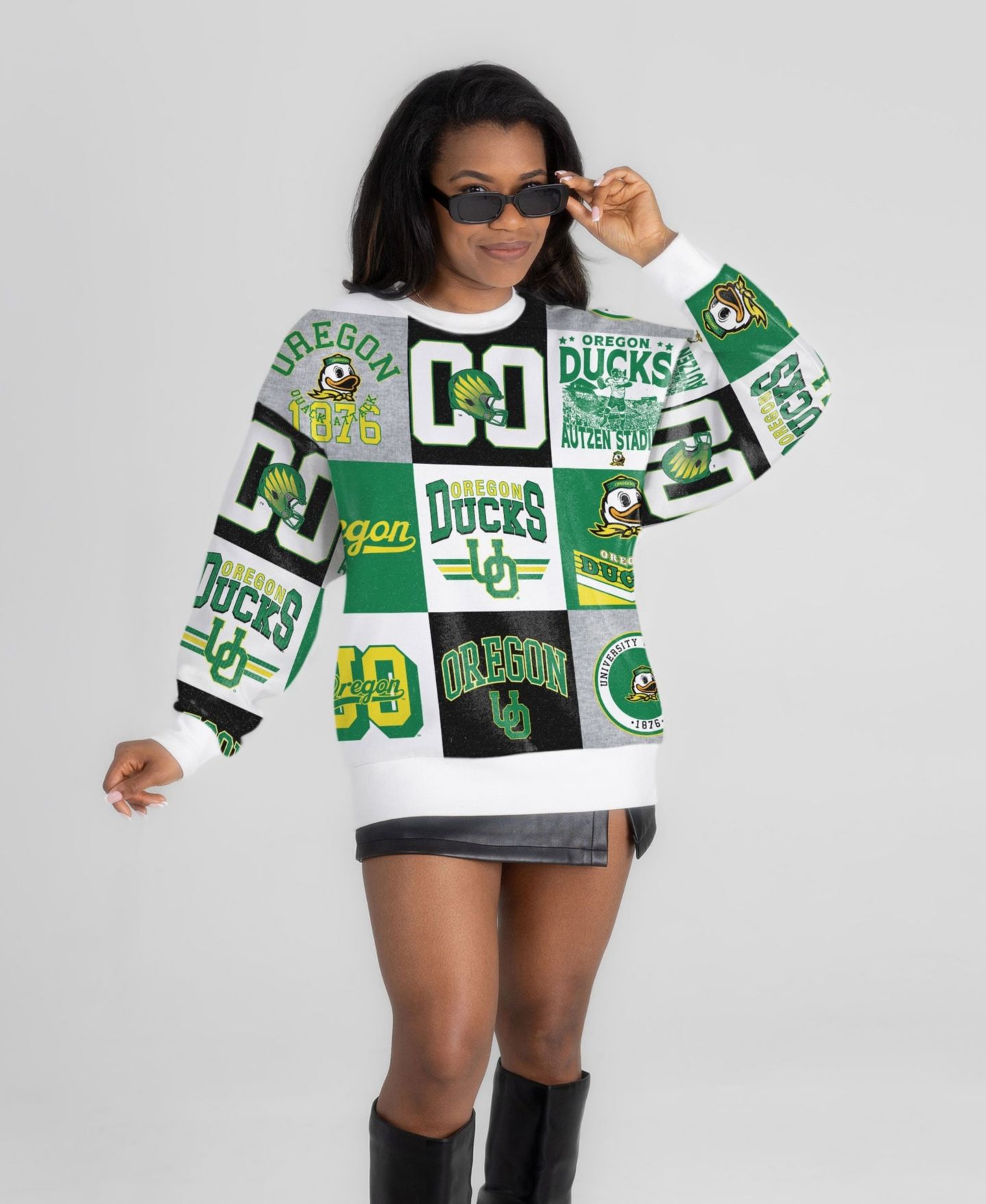 Женский свитер Gameday Couture Green Oregon Ducks Highlight Reel Patchwork Long-Sleeve Pullover — фото 5