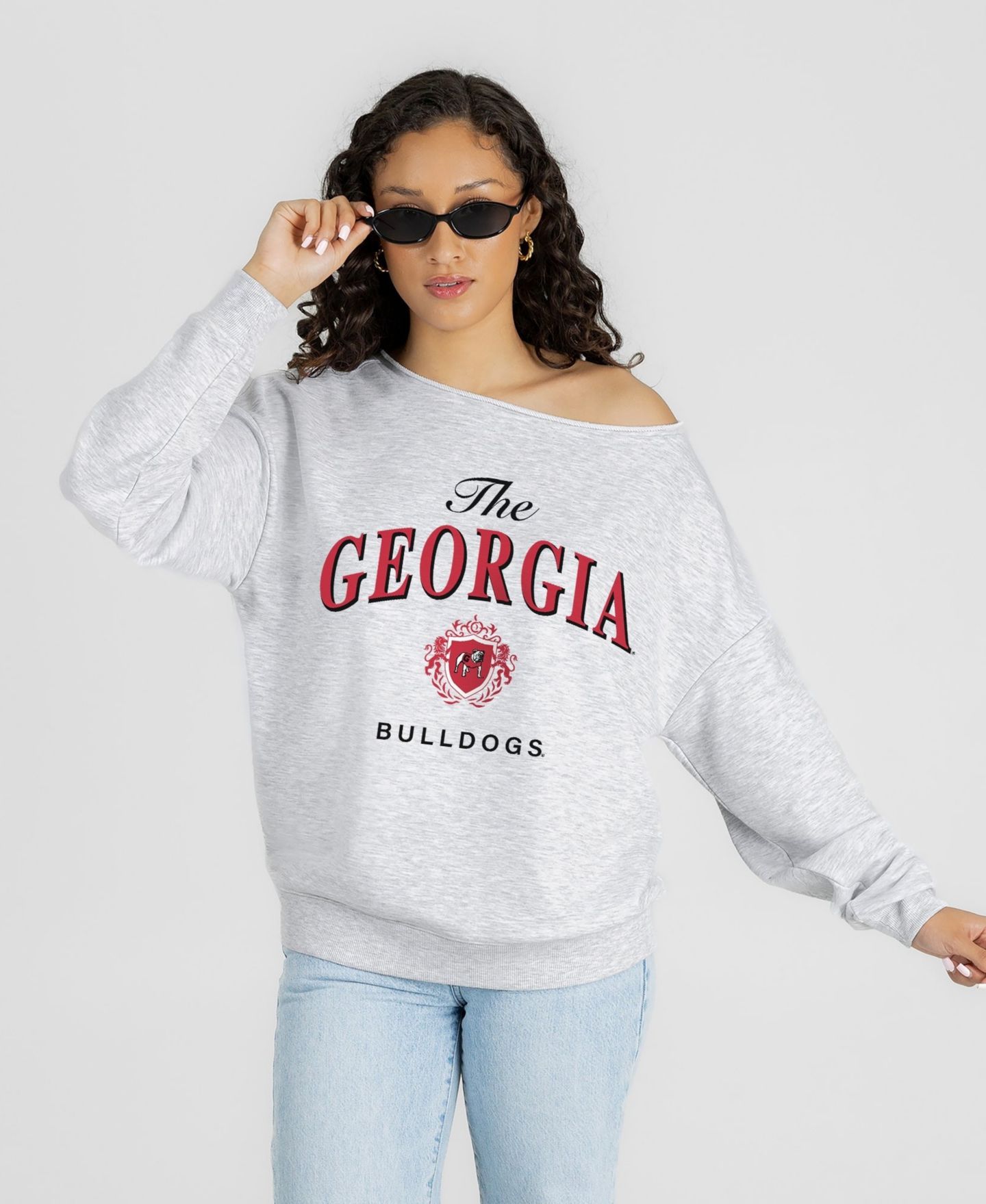 Женская толстовка Gameday Couture Ash Georgia Bulldogs Offsides Energy Off-Shoulder — фото 1