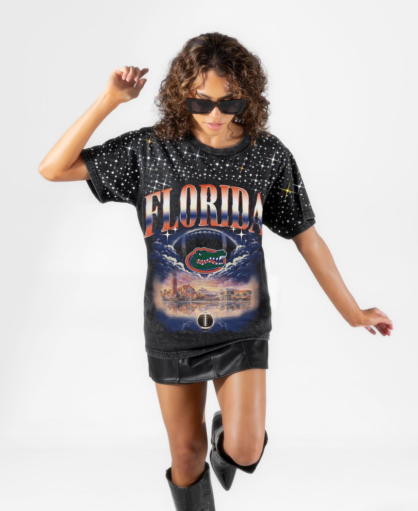 Женская футболка Gameday Couture Black Florida Gators Sky's the Limit Washed Micro Rhinestone — фото 3