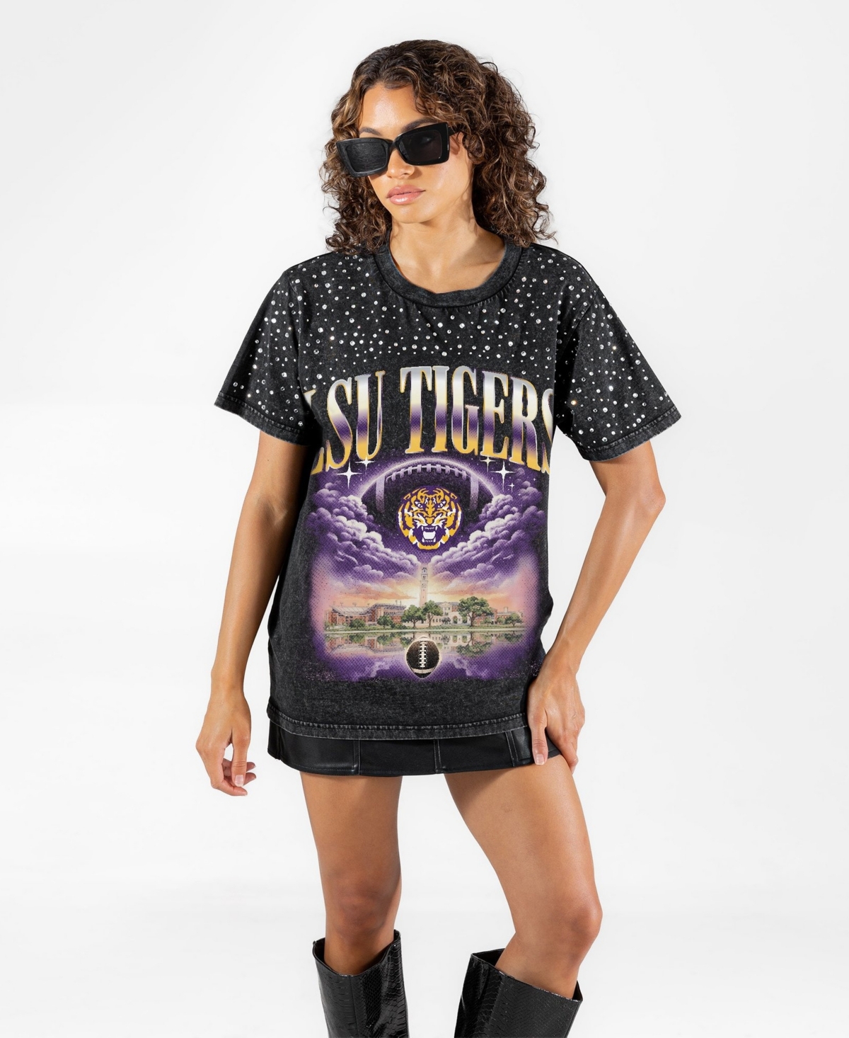 Gameday Couture Women's Black Lsu Tigers Sky's the Limit Washed Micro Rhinestone T-Shirt - Black