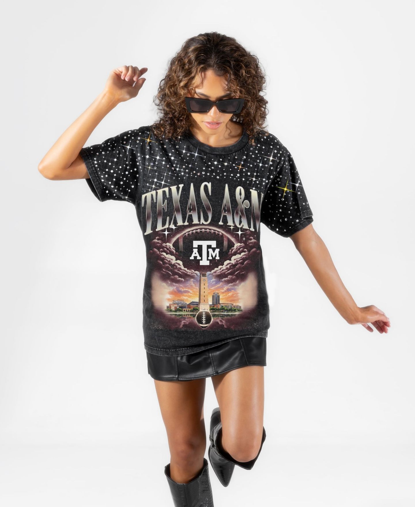 Женская футболка Gameday Couture Black Texas A&M Aggies Sky's the Limit Washed Micro Rhinestone — фото 3