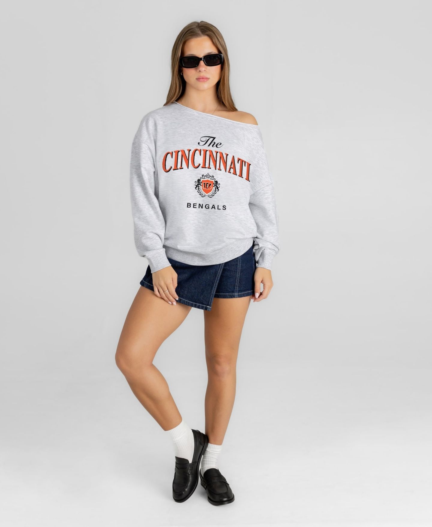 Женская толстовка Gameday Couture Ash Cincinnati Bengals Offsides Energy Off-Shoulder — фото 2