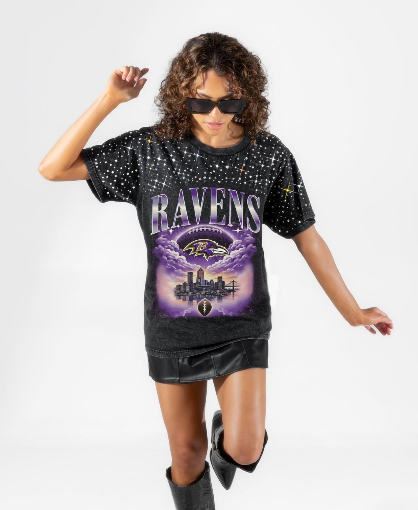 Женская футболка Gameday Couture Black Baltimore Ravens Sky's the Limit Washed Micro Rhinestone — фото 3