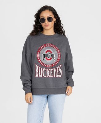 Women's Charcoal Ohio State Buckeyes Saturday Seal Oversized Premium Drop Shoulder Sweatshirt
