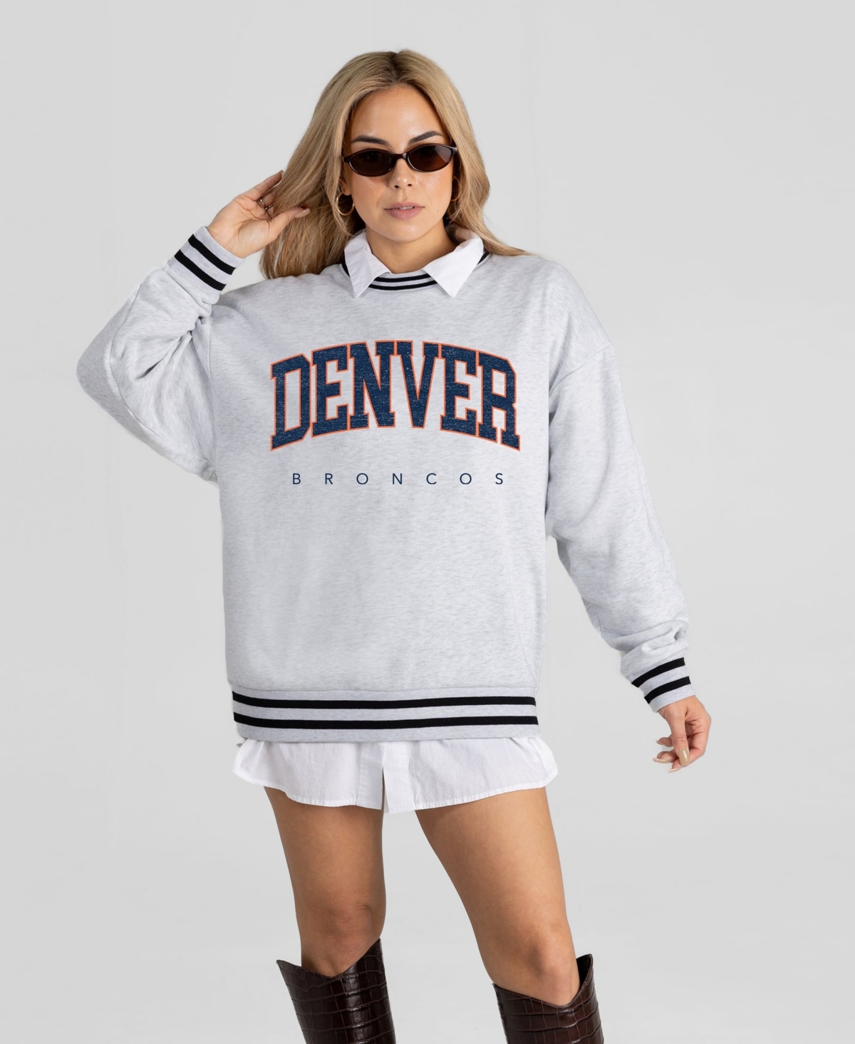 Gameday Couture Women's Ash Denver Broncos Oversized Easy Energy Ringer Stripe Sweatshirt - Ash