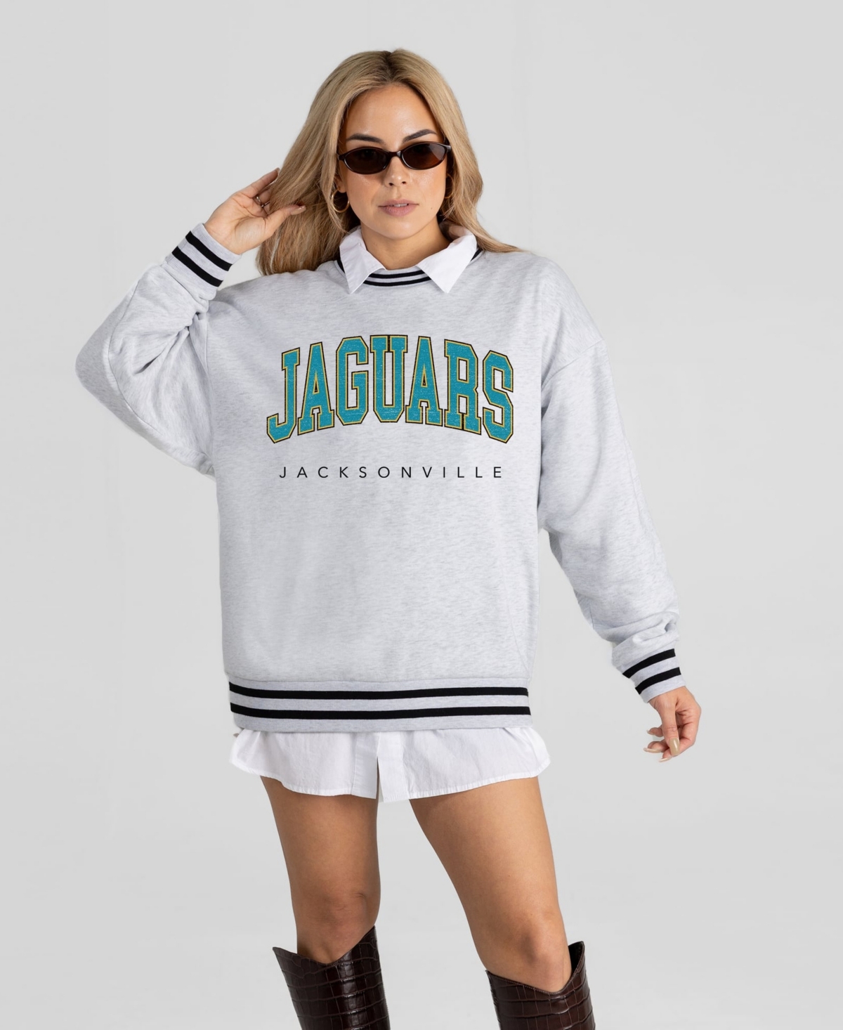 Gameday Couture Women's Ash Jacksonville Jaguars Oversized Easy Energy Ringer Stripe Sweatshirt - Ash