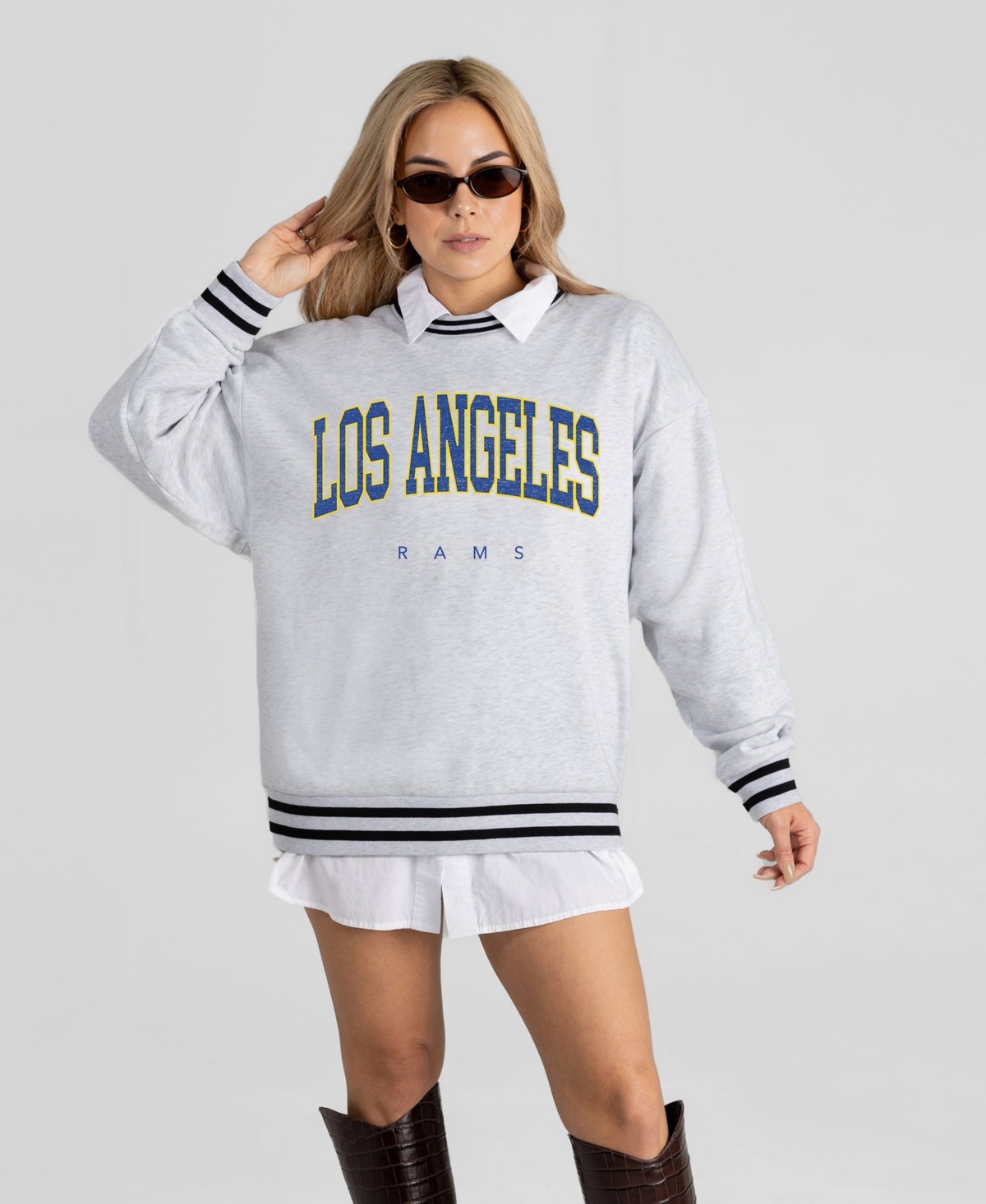 Gameday Couture Women's Ash Los Angeles Rams Oversized Easy Energy Ringer Stripe Sweatshirt - Ash