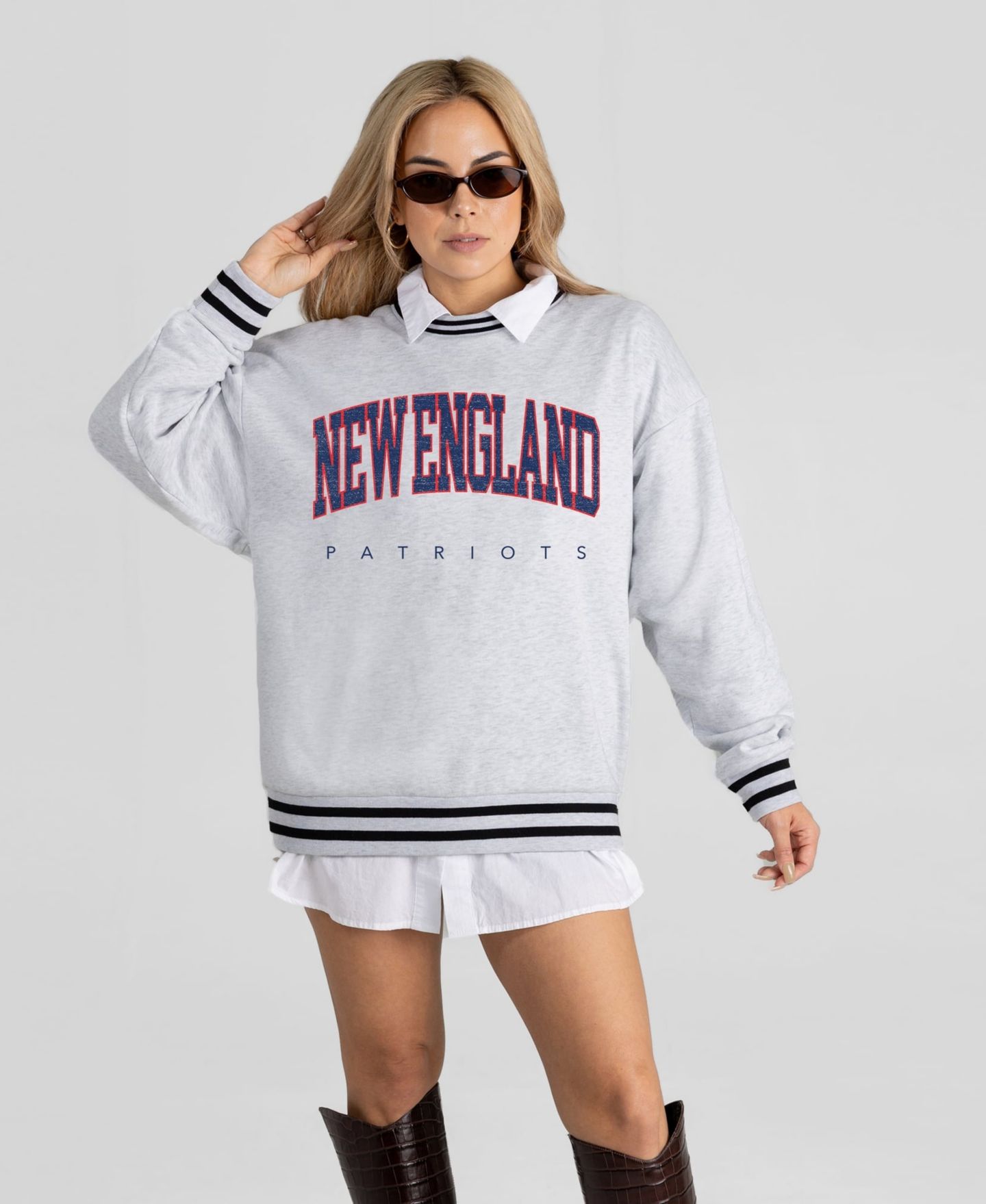 Женская толстовка Gameday Couture Ash New England Patriots Oversized Easy Energy Ringer Stripe — фото 1
