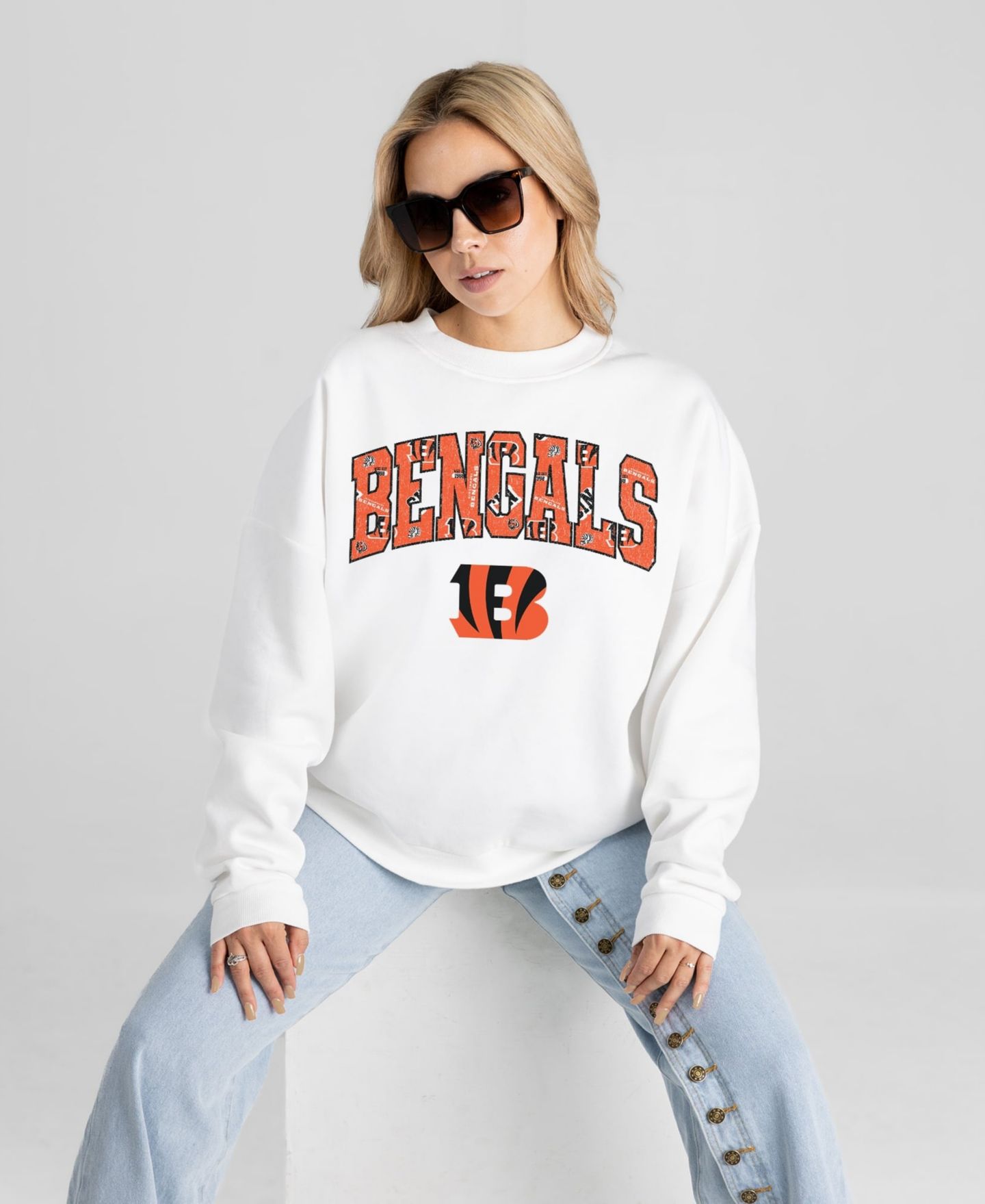 Женская толстовка Gameday Couture White Cincinnati Bengals Sweet Play Oversized Premium Drop Shoulder — фото 1