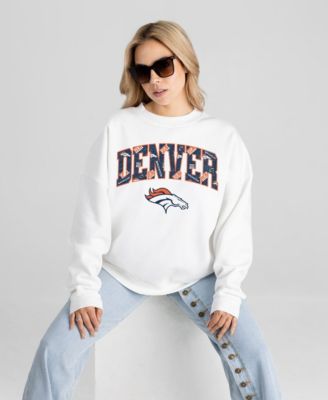 Women's White Denver Broncos Sweet Play Oversized Premium Drop Shoulder Sweatshirt