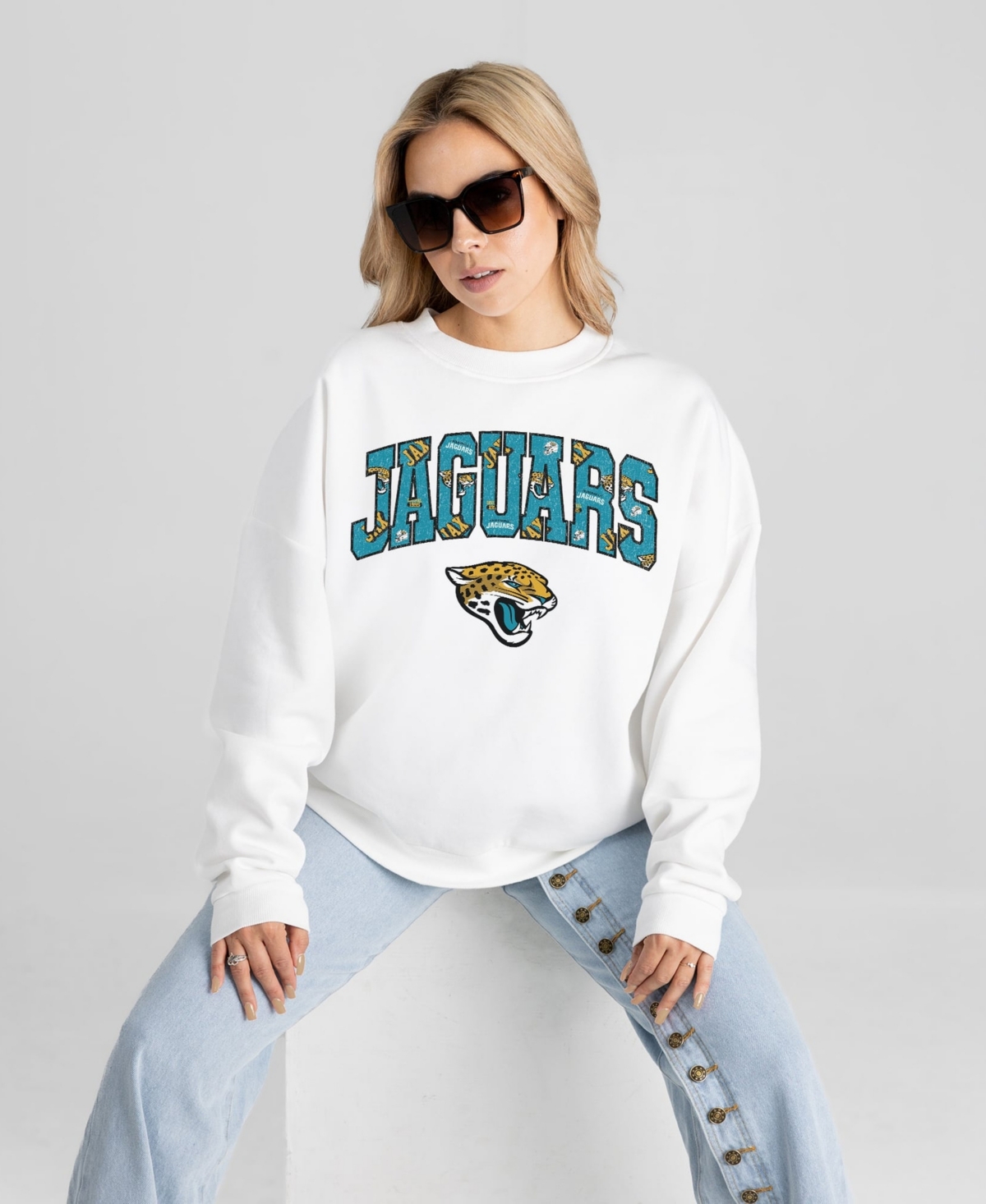 Gameday Couture Women's White Jacksonville Jaguars Sweet Play Oversized Premium Drop Shoulder Sweatshirt - White
