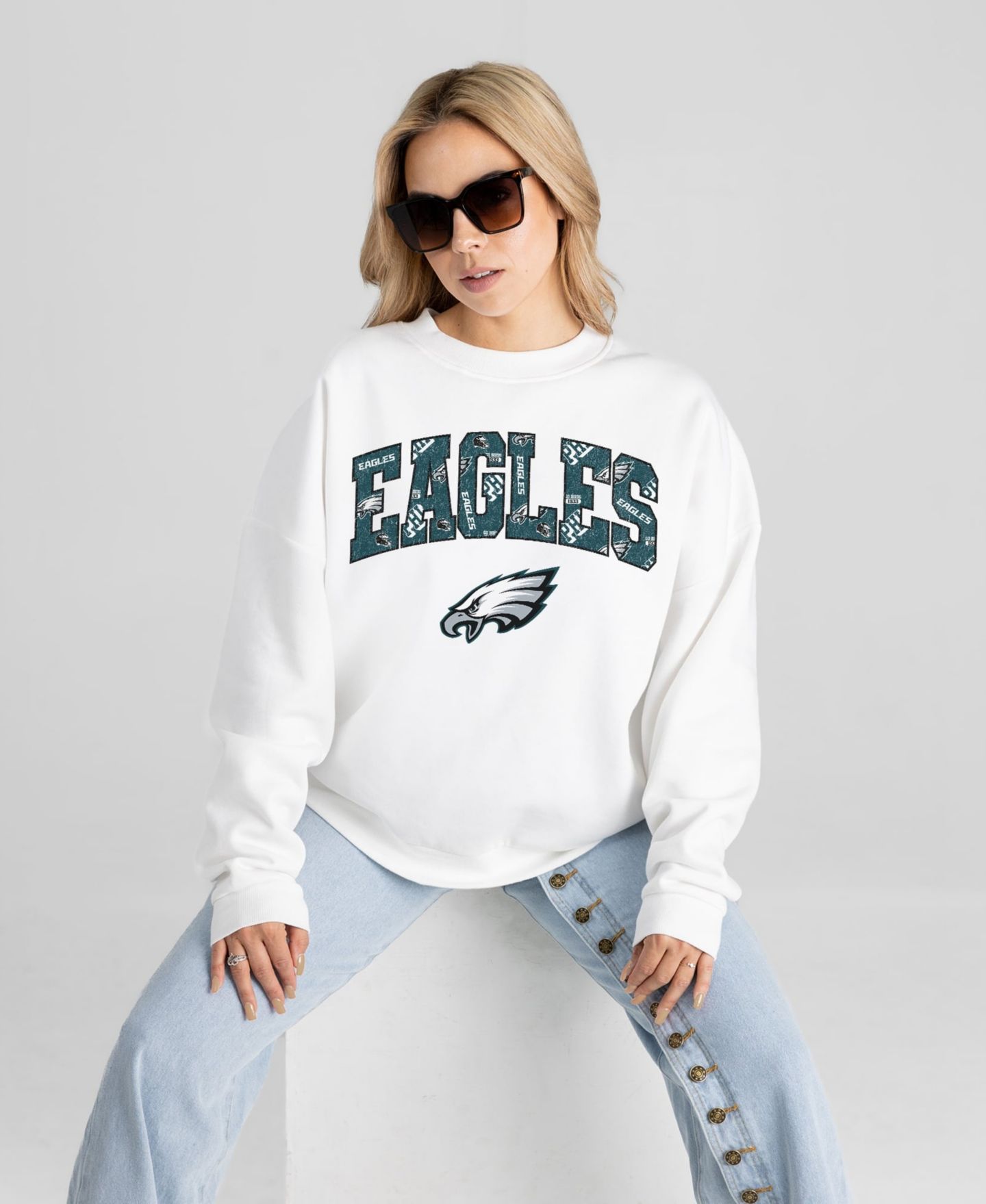 Женская толстовка Gameday Couture White Philadelphia Eagles Sweet Play Oversized Premium Drop Shoulder — фото 1