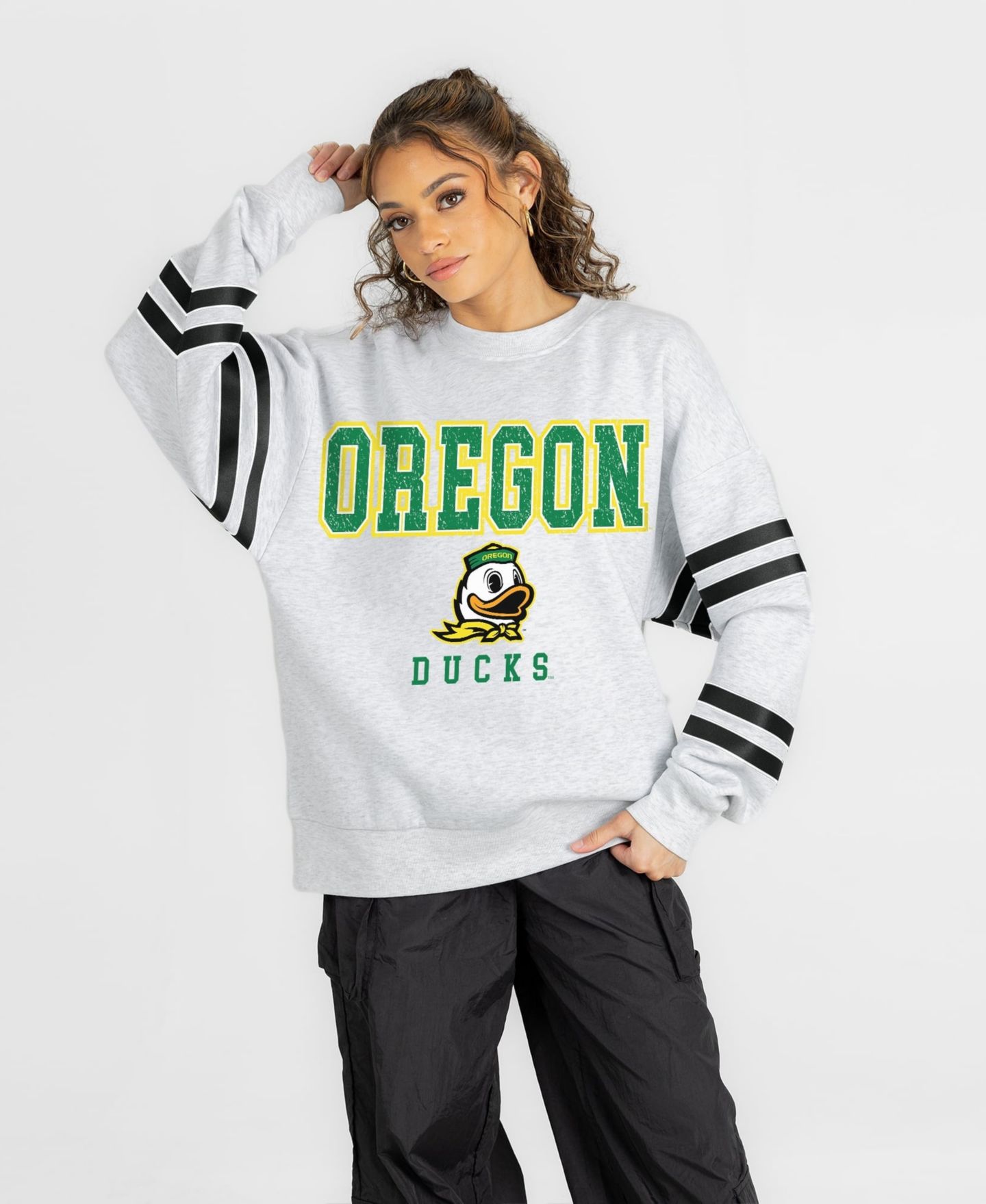 Женская толстовка Gameday Couture Ash Oregon Ducks Stadium Stripes Oversized Fleece — фото 4