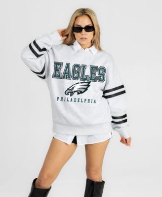 Women's Ash Philadelphia Eagles Stadium Stripes Oversized Fleece Sweatshirt