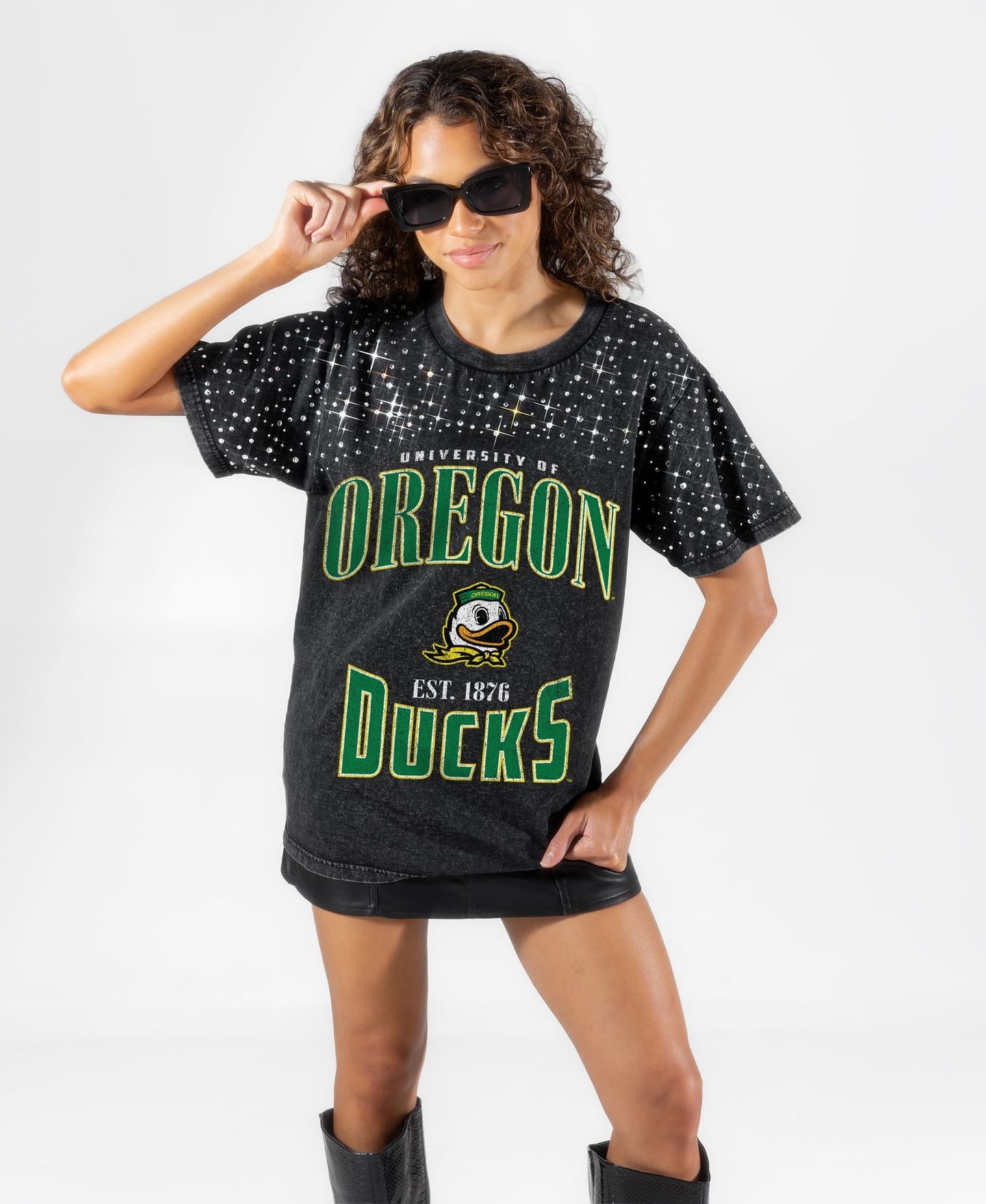 Женская футболка Gameday Couture Black Oregon Ducks In the Zone Washed Micro Rhinestone — фото 4