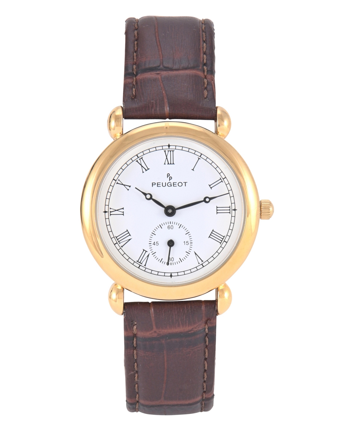 Peugeot Women's 14K Gold-Plated Round Vintage Remote Sweep Leather Watch