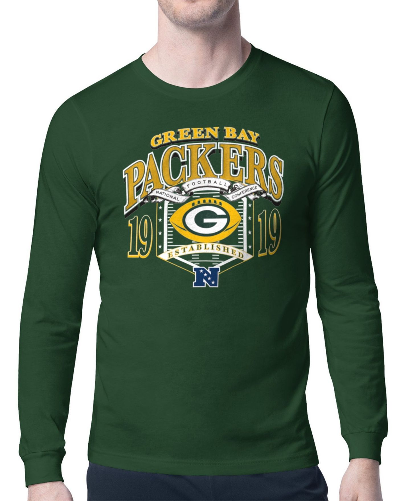 Мужская футболка Starter Olive Green Bay Packers Retro Long-Sleeve Graphic — фото 1