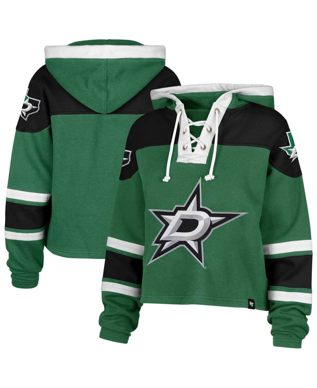 '47 Brand Women's Kelly Green Dallas Stars Cropped Lacer Hoodie - Kelly Green