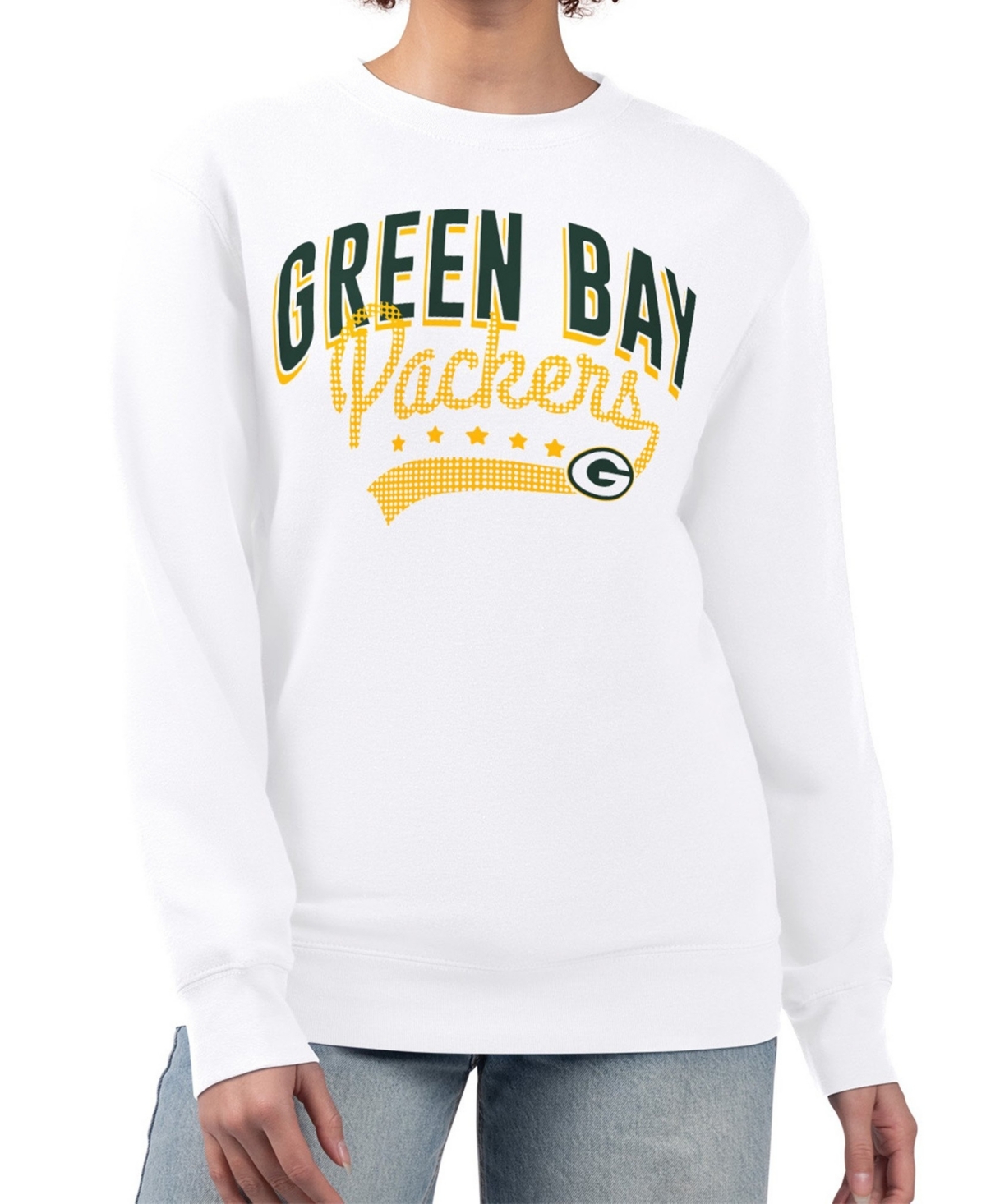 G-iii 4Her by Carl Banks Women's White Green Bay Packers Filigree Logo Graphic Fleece Pullover Sweatshirt - White