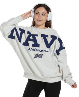 Women's Heather Gray Navy Midshipmen Flannigan Oversized Fleece Sweatshirt