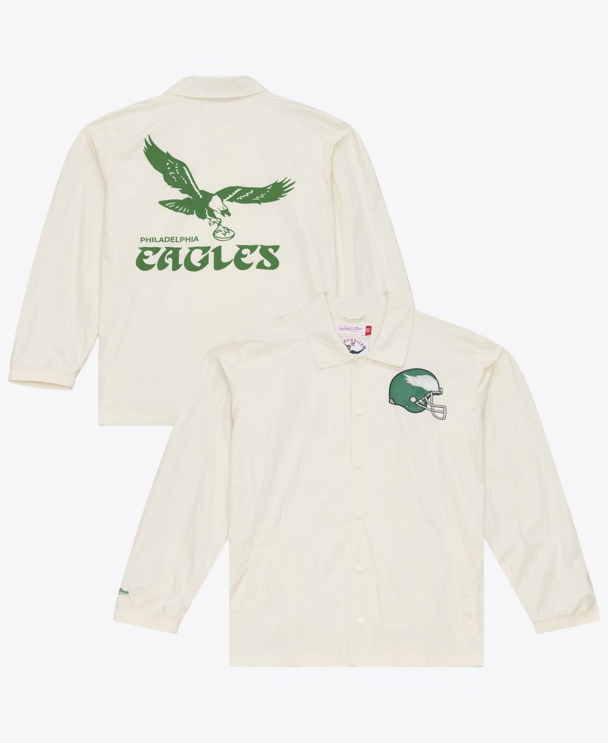 Mitchell & Ness Men's Cream Philadelphia Eagles Retro Roots Coaches Jacket - Cream