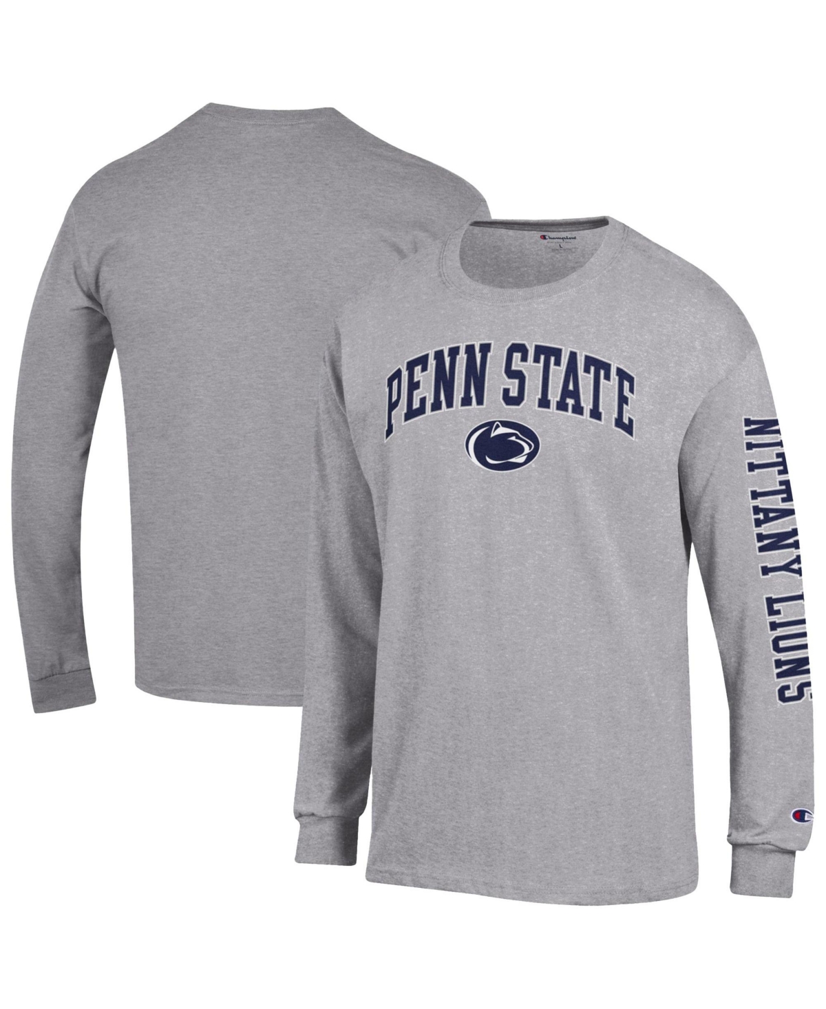 Champion Men's Heather Gray Penn State Nittany Lions Arch Over Logo 2-Hit Long-Sleeve T-Shirt - Heather Gray