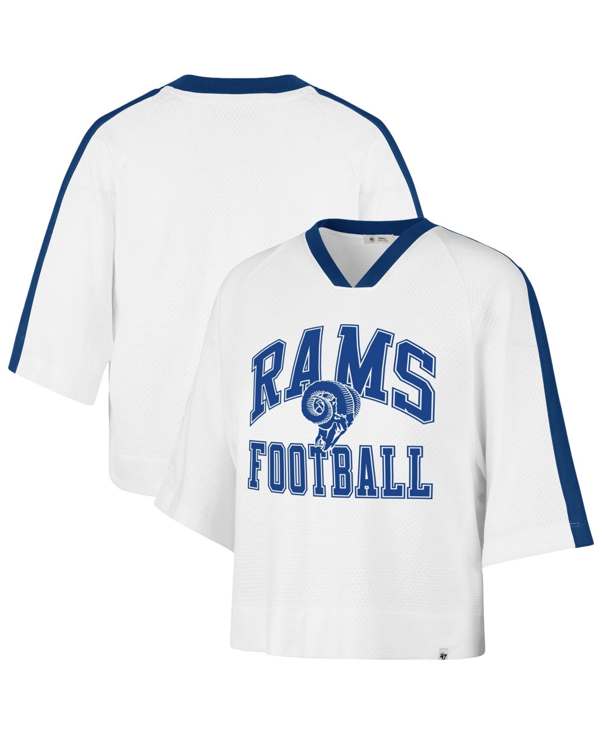 '47 Brand Women's White Los Angeles Rams Big Overarch Drop Needle Raglan V-Neck T-Shirt - White