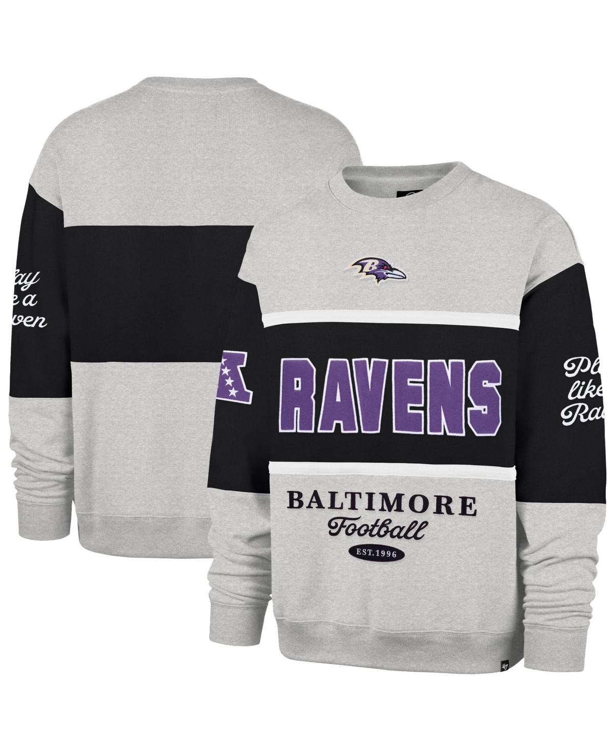 '47 Brand Men's Black/Heather Gray Baltimore Ravens Blockfield Maximalist Sweatshirt - Black, Heather Gray