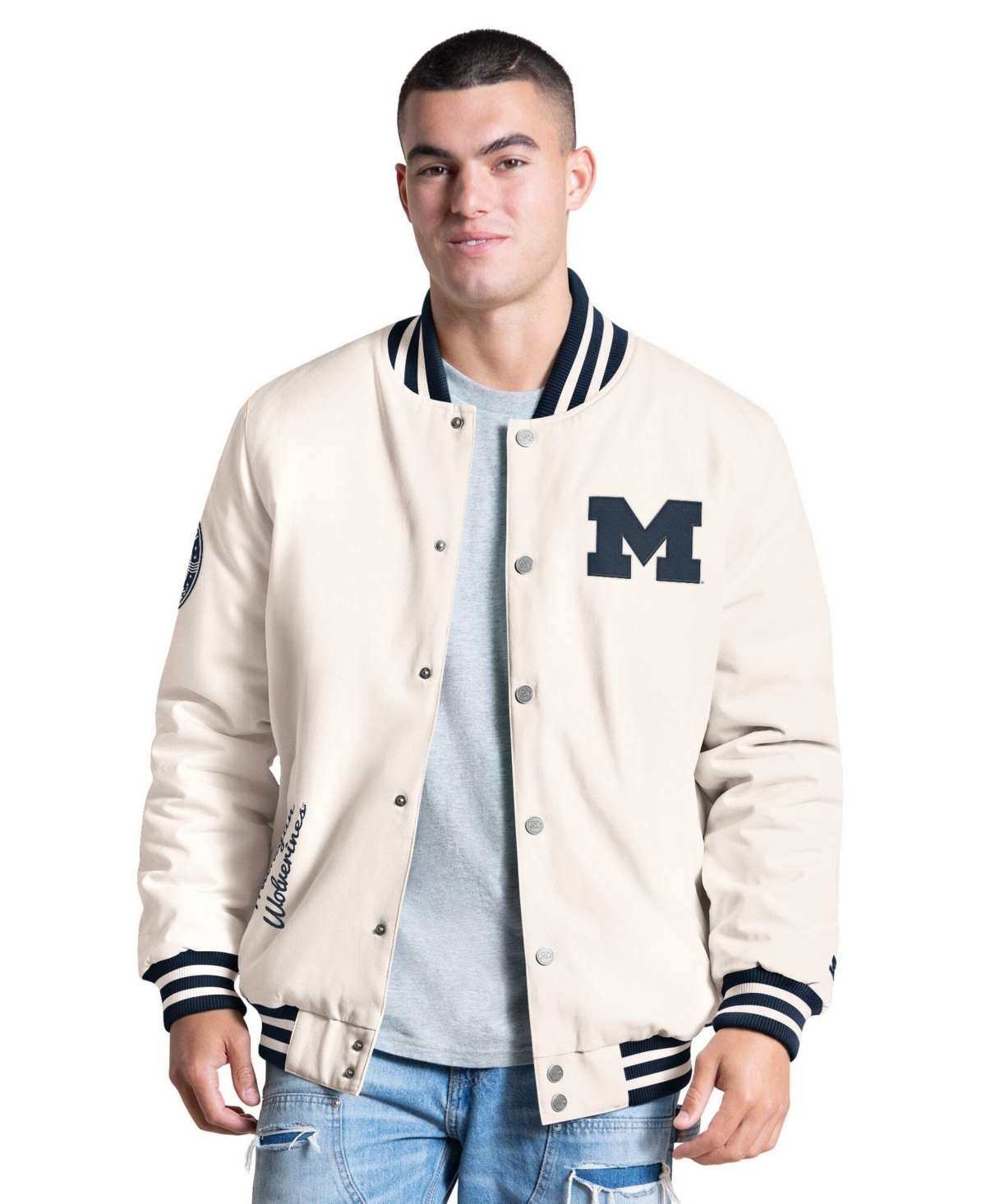 Starter Men's White Michigan Wolverines Spectator Varsity Full Snap Jacket - White