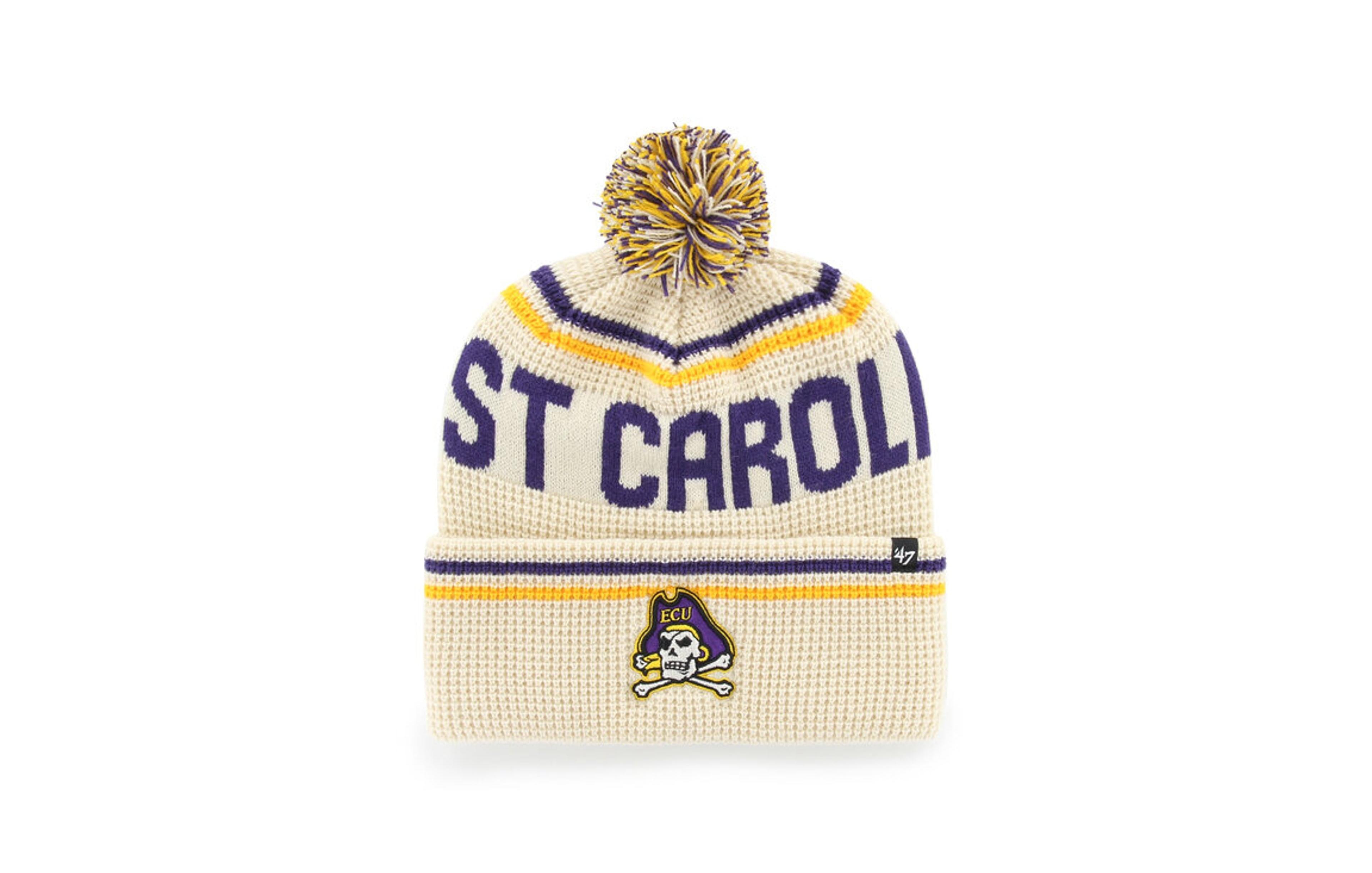 '47 Brand Men's and Women's Cream Ecu Pirates Quattrle Waffle Cuffed Knit Pom Hat