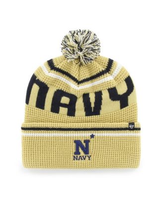 Men's and Women's Gold Navy Midshipmen Quattrle Waffle Cuffed Knit Pom Hat