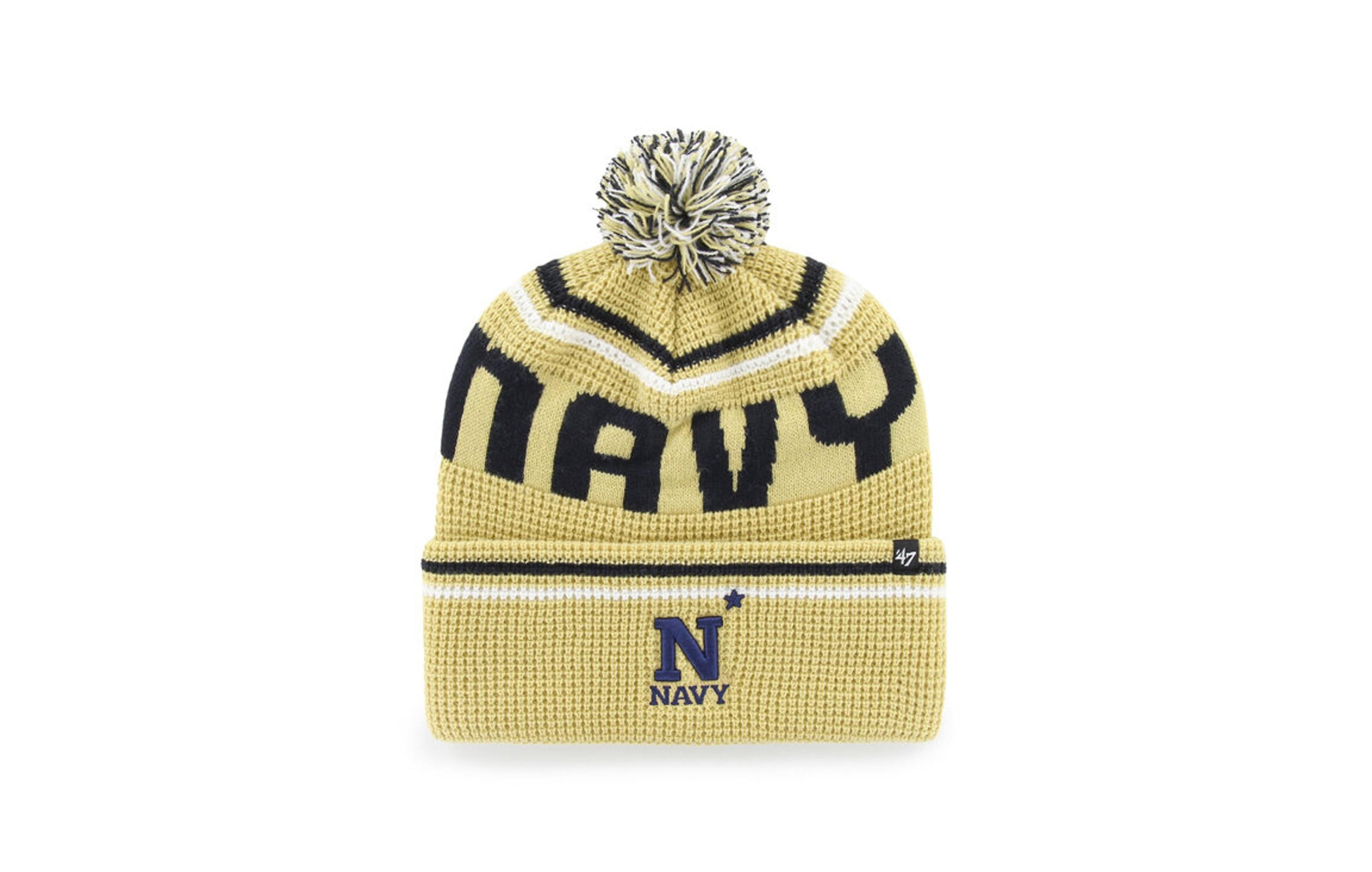 '47 Brand Men's and Women's Gold Navy Midshipmen Quattrle Waffle Cuffed Knit Pom Hat