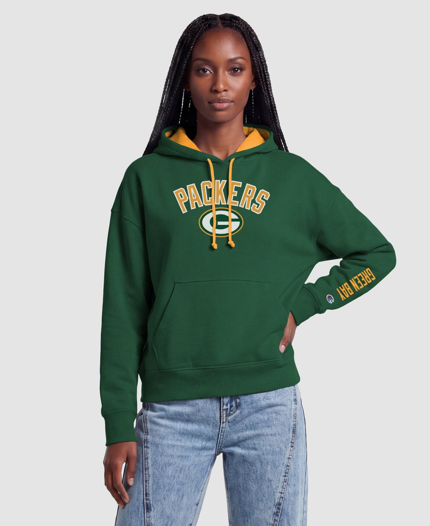 Женское худи Champion Green/Gold Green Bay Packers Contrast Liner — фото 1