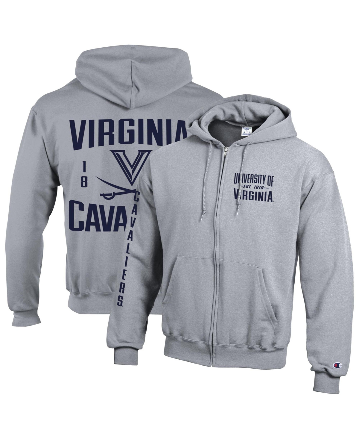 Champion Men's Heather Gray Virginia Cavaliers Varsity Powerblend Full-Zip Fleece Hoodie - Heather Gray