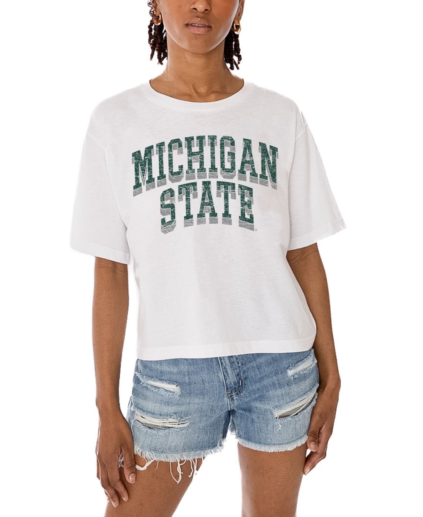 Женская футболка Gameday Couture White Michigan State Spartans Claim To Fame Boxy Cropped — фото 3