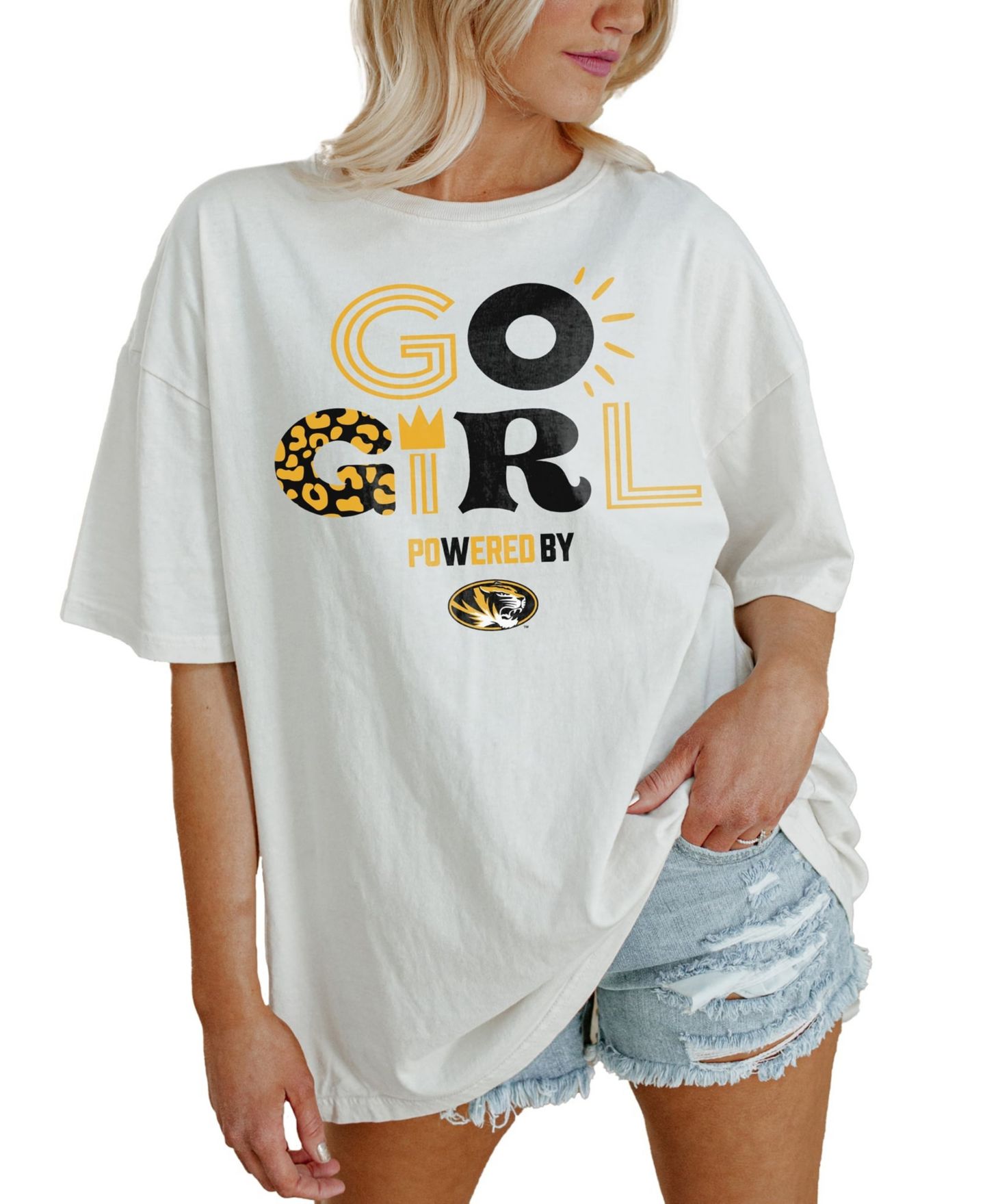 Женская футболка Gameday Couture White Missouri Tigers Powered By Go Girl Oversized — фото 1