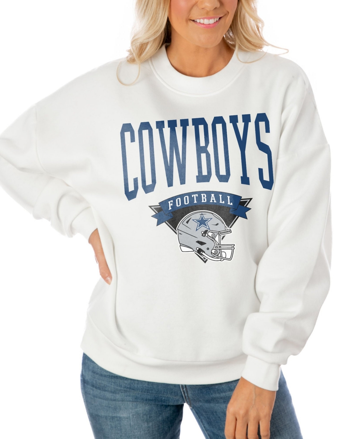 Gameday Couture Women's White Dallas Cowboys Oversized Yard Line Tri-Blend Pullover Sweatshirt - White