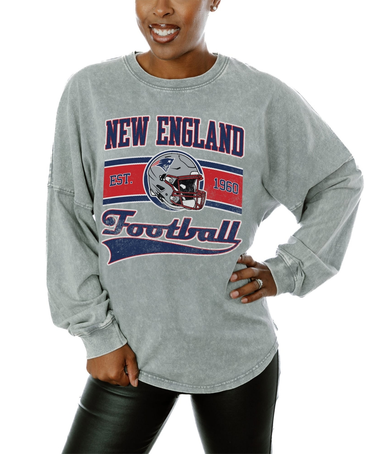 Gameday Couture Women's Gray New England Patriots Snow Wash Oversized Long-Sleeve T-Shirt - Gray